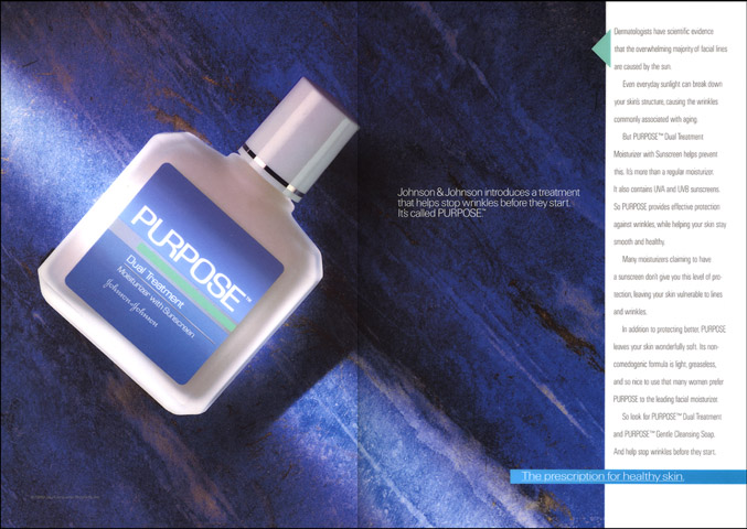Intro print ad for J&J Purpose facial moisturizer – stop wrinkles before they start