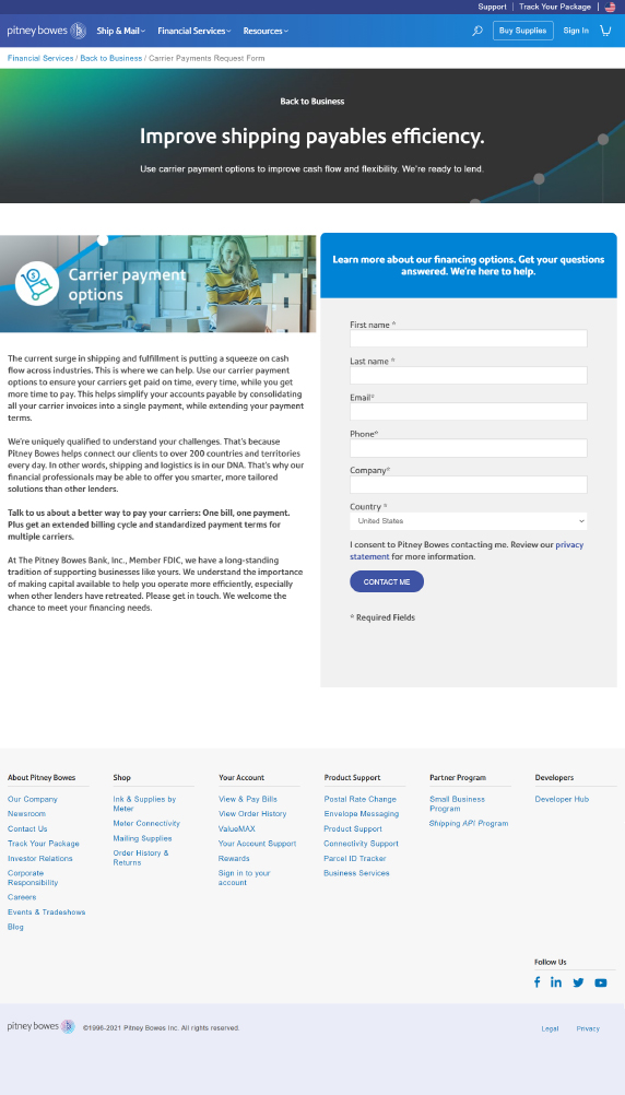 Pitney Bowes Financial Serivces Back to Business Campaign Carrier Payment Options - Joseph Ehlinger Copywriter